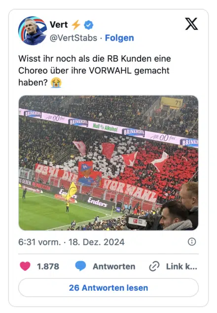 Wisst ihr noch als die RB Kunden eine Choreo über ihre VORWAHL gemacht haben? Null % Alkohol BRINKHOTES AS GEBEN. REINBEISSEN.