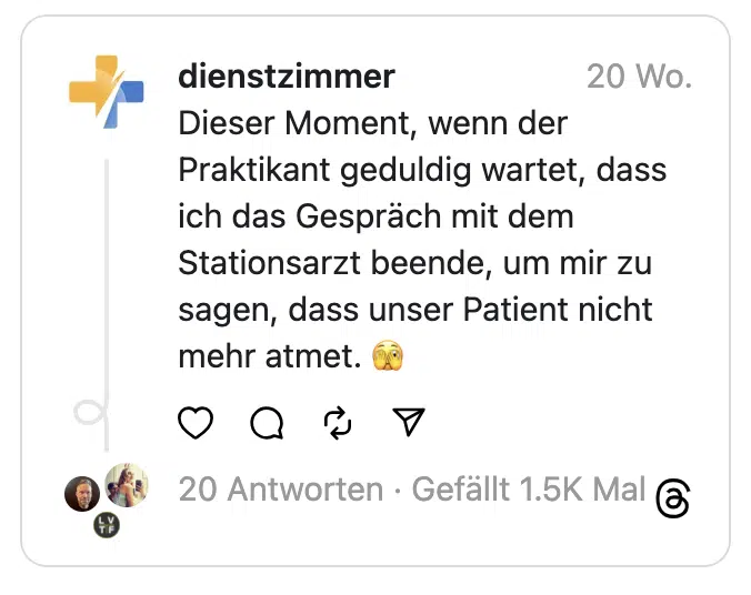 Dieser Moment, wenn der Praktikant geduldig wartet, dass ich das Gespräch mit dem Stationsarzt beende, um mir zu sagen, dass unser Patient nicht mehr atmet. 🫣
