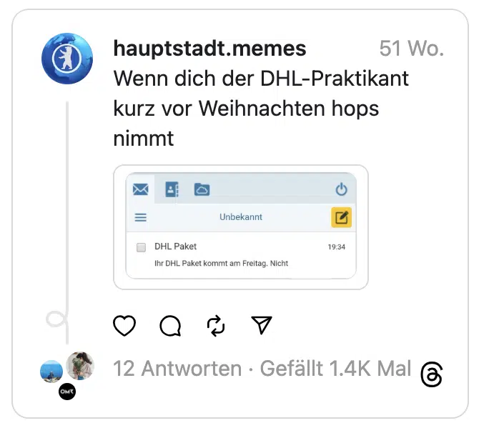 Wenn dich der DHL-Praktikant kurz vor Weihnachten hops nimmt
