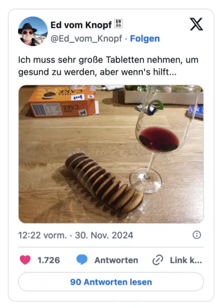 Ich muss sehr große Tabletten nehmen, um gesund zu werden, aber wenn's hilft... VANN