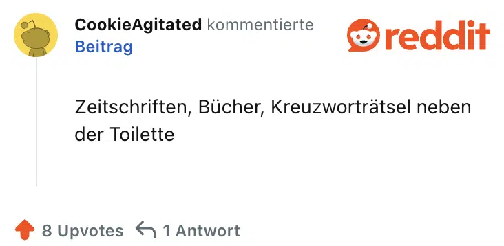 Zeitschriften, Bücher, Kreuzworträtsel neben der Toilette