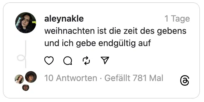 weihnachten ist die zeit des gebens und ich gebe endgültig auf