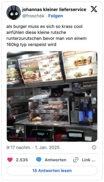 als burger muss es sich so krass cool anfühlen diese kleine rutsche runterzurutschen bevor man von einem 160kg typ verspeist wird