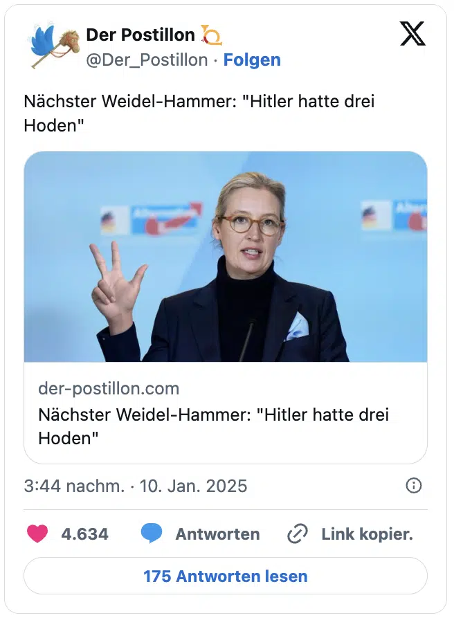 Nächster Weidel-Hammer: "Hitler hatte drei Hoden"