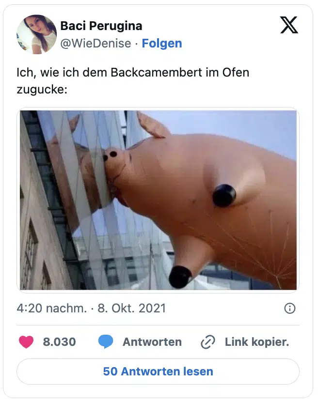 Ich, wie ich dem Backcamembert im Ofen zugucke: