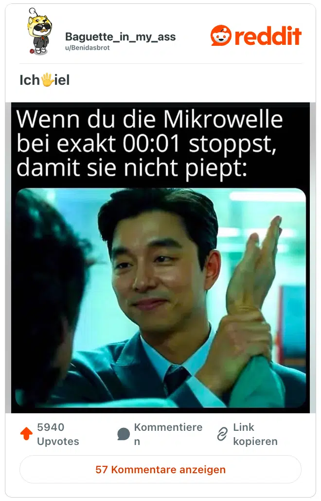 Wenn du die Mikrowelle bei exakt 00:01 stoppst, damit sie nicht piept: