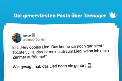 Die genervtesten Posts über Teenager: Ich: „Hey cooles Lied. Das kenne ich noch gar nicht.“ Tochter: „Hä, das ist mein aufräum Lied, wenn ich mein Zimmer aufräume!“ Wie gesagt, hab das Lied noch nie gehört 🤷🏻‍♂️