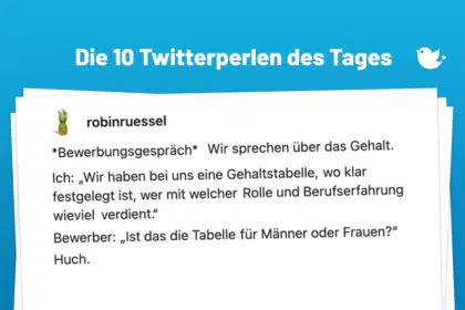 Die Twitterperlen des Tages vom 13. Februar 2025: *Bewerbungsgespräch* Wir sprechen über das Gehalt. Ich: „Wir haben bei uns eine Gehaltstabelle, wo klar festgelegt ist, wer mit welcher Rolle und Berufserfahrung wieviel verdient.“ Bewerber: „Ist das die Tabelle für Männer oder Frauen?“ Huch.