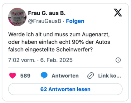 Werde ich alt und muss zum Augenarzt, oder haben einfach echt 90% der Autos falsch eingestellte Scheinwerfer?