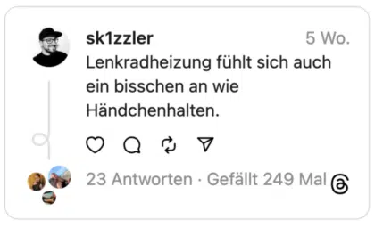 Lenkradheizung fühlt sich auch ein bisschen an wie Händchenhalten.