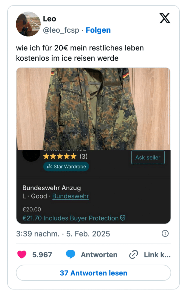 Folgen wie ich für 20€ mein restliches leben kostenlos im ice reisen werde ** (3) 13 Star Wardrobe Bundeswehr Anzug L