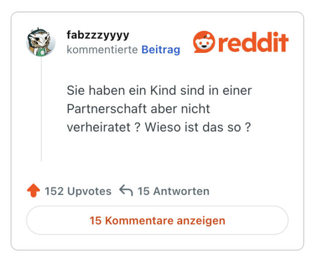 Sie haben ein Kind sind in einer Partnerschaft aber nicht verheiratet ? Wieso ist das so ?