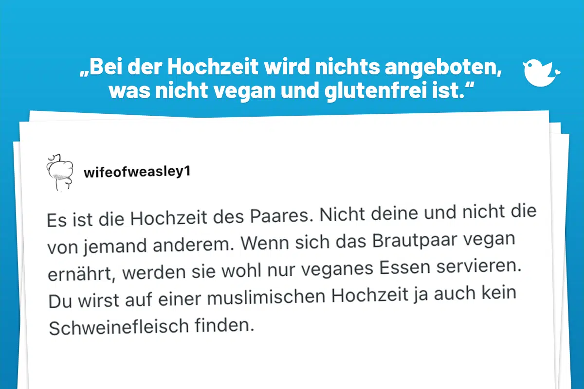 Es ist die Hochzeit des Paares. Nicht deine und nicht die von jemand anderem. Wenn sich das Brautpaar vegan ernährt, werden sie wohl nur veganes Essen servieren. Du wirst auf einer muslimischen Hochzeit ja auch kein Schweinefleisch finden.