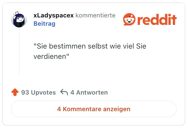 "Sie bestimmen selbst wie viel Sie verdienen"