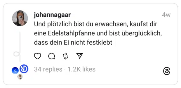 Und plötzlich bist du erwachsen, kaufst dir eine Edelstahlpfanne und bist überglücklich, dass dein Ei nicht festklebt