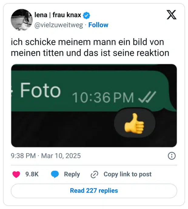 ich schicke meinem mann ein bild von meinen titten und das ist seine reaktion