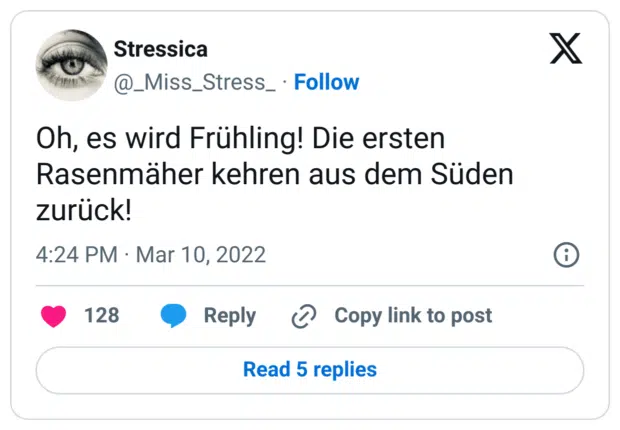 Oh, es wird Frühling! Die ersten Rasenmäher kehren aus dem Süden zurück!