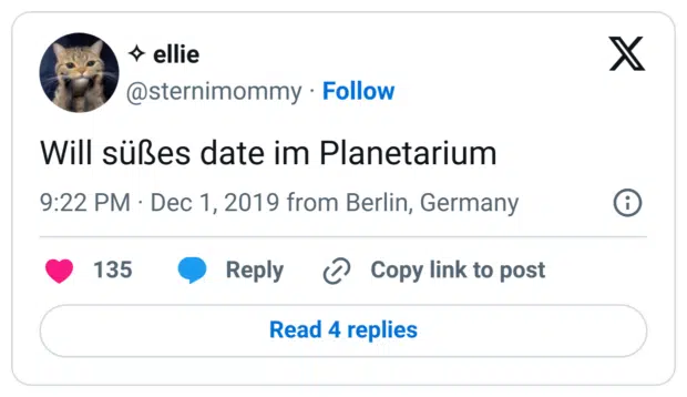 Will süßes date im Planetarium
