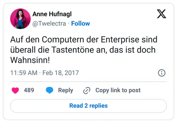 Auf den Computern der Enterprise sind überall die Tastentöne an, das ist doch Wahnsinn!
