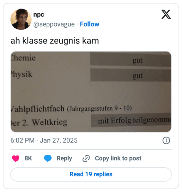 ah klasse zeugnis kam
