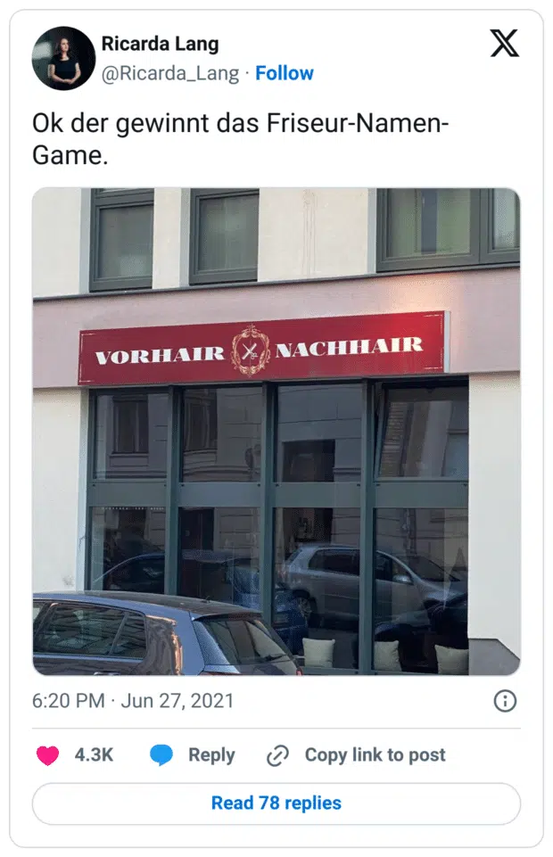 Ok der gewinnt das Friseur-Namen-Game.