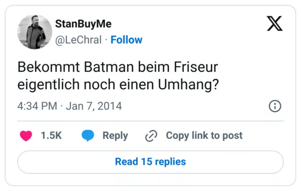 Bekommt Batman beim Friseur eigentlich noch einen Umhang?