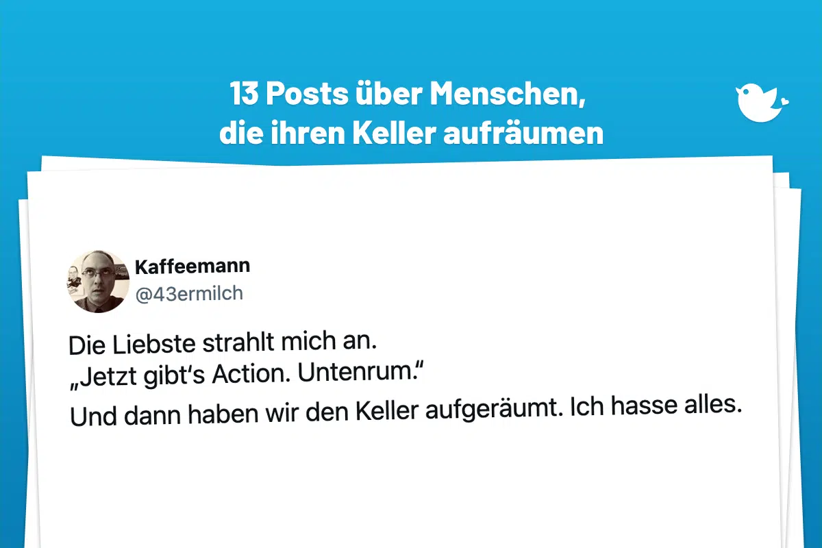 Die Liebste strahlt mich an. „Jetzt gibt‘s Action. Untenrum.“ Und dann haben wir den Keller aufgeräumt. Ich hasse alles.