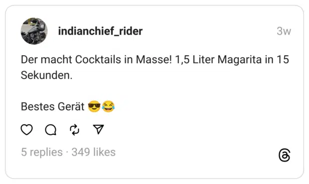 Der macht Cocktails in Masse! 1,5 Liter Magarita in 15 Sekunden. Bestes Gerät