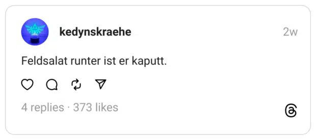 Feldsalat runter ist er kaputt.