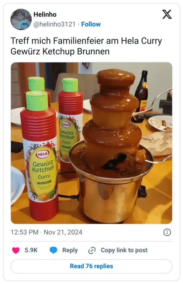 Treff mich Familienfeier am Hela Curry Gewürz Ketchup Brunnen