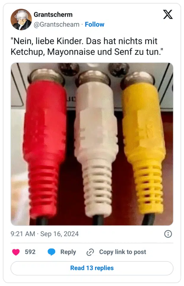 "Nein, liebe Kinder. Das hat nichts mit Ketchup, Mayonnaise und Senf zu tun."