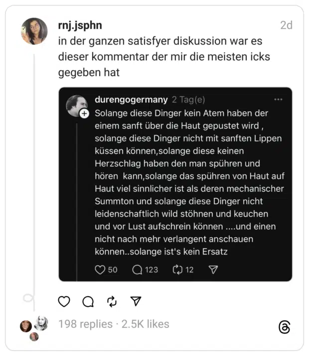 in der ganzen satisfyer diskussion war es dieser kommentar der mir die meisten icks gegeben hat
