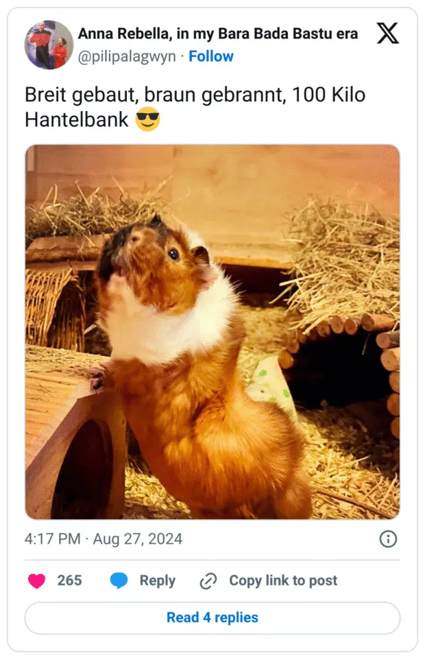 Breit gebaut, braun gebrannt, 100 Kilo Hantelbank 😎
