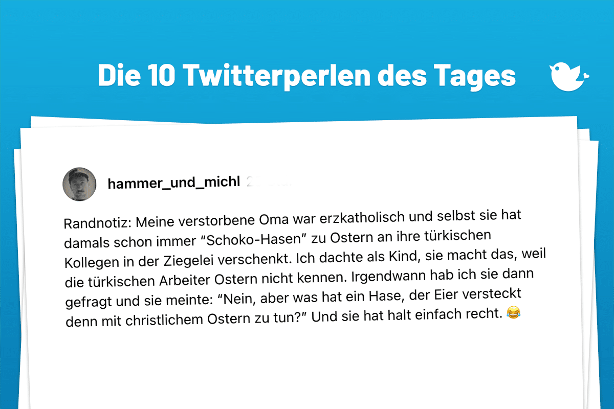Randnotiz: Meine verstorbene Oma war erzkatholisch und selbst sie hat damals schon immer “Schoko-Hasen” zu Ostern an ihre türkischen Kollegen in der Ziegelei verschenkt. Ich dachte als Kind, sie macht das, weil die türkischen Arbeiter Ostern nicht kennen. Irgendwann hab ich sie dann gefragt und sie meinte: “Nein, aber was hat ein Hase, der Eier versteckt denn mit christlichem Ostern zu tun?” Und sie hat halt einfach recht. 😂