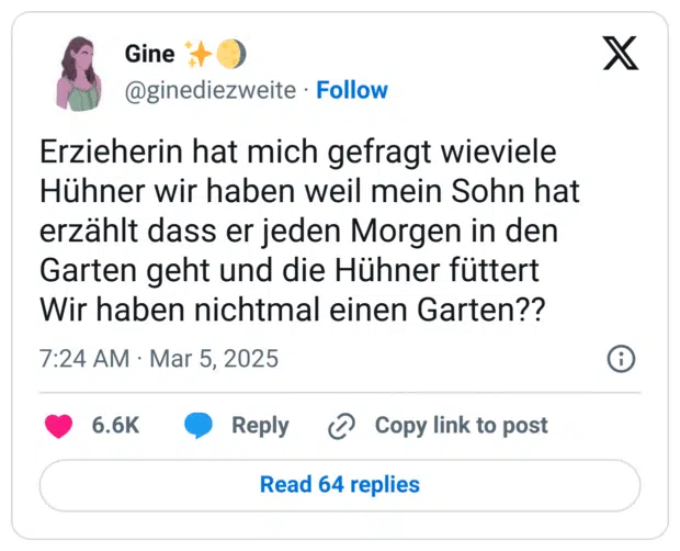 Ganz komisch. Hier ist am Wochenende sonst nur Geschrei und KÖNNEN WIR INTERNET, jetzt ist die Tochter weg und es ist völlig ruhig.
Der Sohn versucht seit 2 Stunden geduldig, im Garten mit einer Lupe Feuer zu machen.
Ich vermisse sie trotzdem schon ein bisschen.