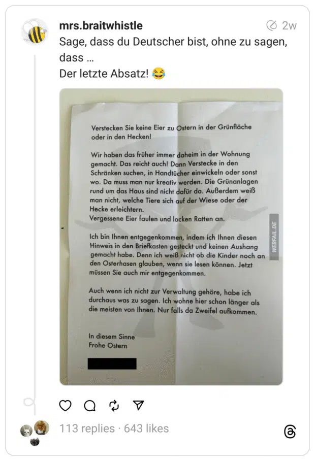 Sage, dass du Deutscher bist, ohne zu sagen, dass …
Der letzte Absatz! 😂