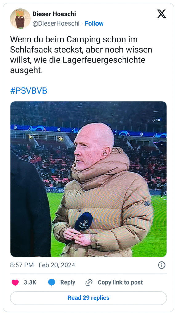 Wenn du beim Camping schon im Schlafsack steckst, aber noch wissen willst, wie die Lagerfeuergeschichte ausgeht.
#PSVBVB 