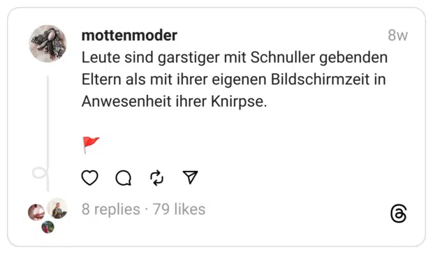 Leute sind garstiger mit Schnuller gebenden Eltern als mit ihrer eigenen Bildschirmzeit in Anwesenheit ihrer Knirpse.
