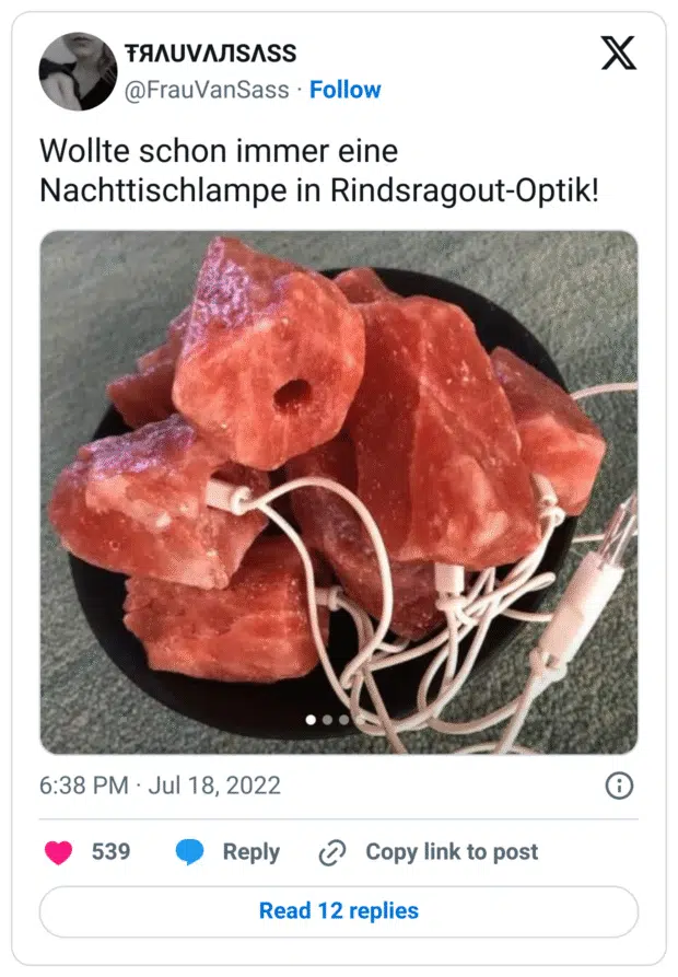 Wollte schon immer eine Nachttischlampe in Rindsragout-Optik!