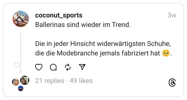 Ballerinas sind wieder im Trend.
Die in jeder Hinsicht widerwärtigsten Schuhe, die die Modebranche jemals fabriziert hat 🥺