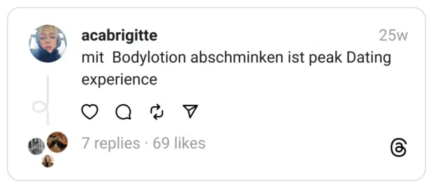 mit Bodylotion abschminken ist peak Dating experience
