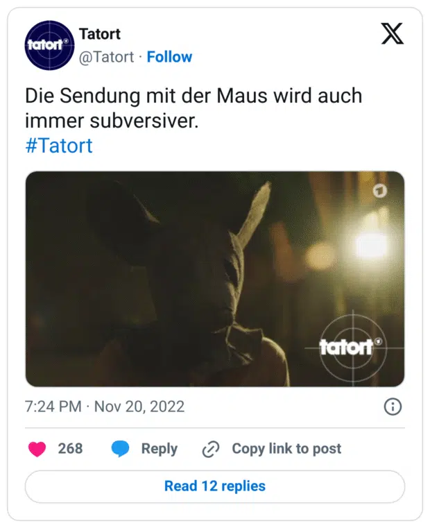 Die Sendung mit der Maus wird auch immer subversiver.
#Tatort