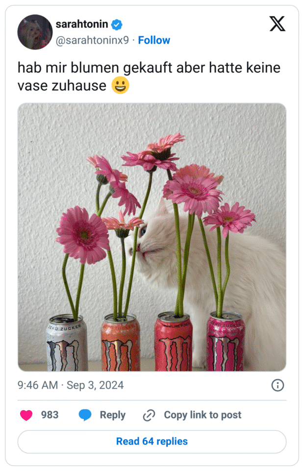 hab mir blumen gekauft aber hatte keine vase zuhause 😀
