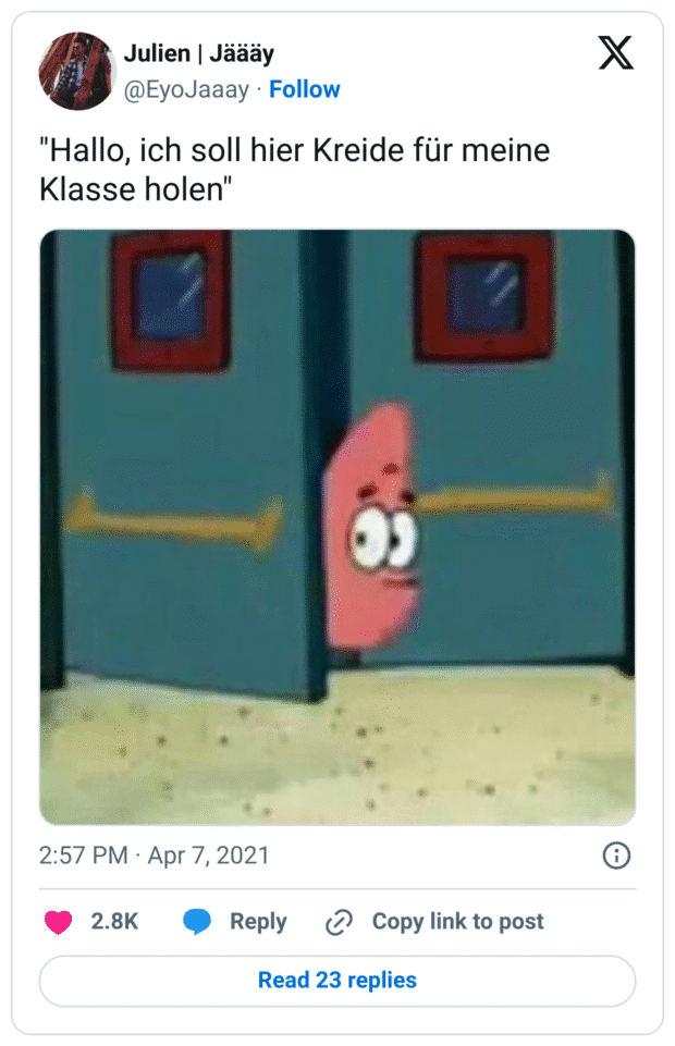 "Hallo, ich soll hier Kreide für meine Klasse holen"
