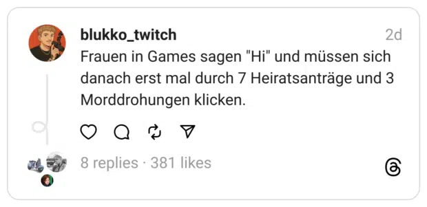 Frauen in Games sagen "Hi" und müssen sich danach erst mal durch 7 Heiratsanträge und 3 Morddrohungen klicken.