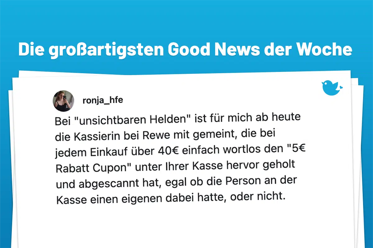 Bei "unsichtbaren Helden" ist für mich ab heute die Kassierin bei Rewe mit gemeint, die bei jedem Einkauf über 40€ einfach wortlos den "5€ Rabatt Cupon" unter Ihrer Kasse hervor geholt und abgescannt hat, egal ob die Person an der Kasse einen eigenen dabei hatte, oder nicht.