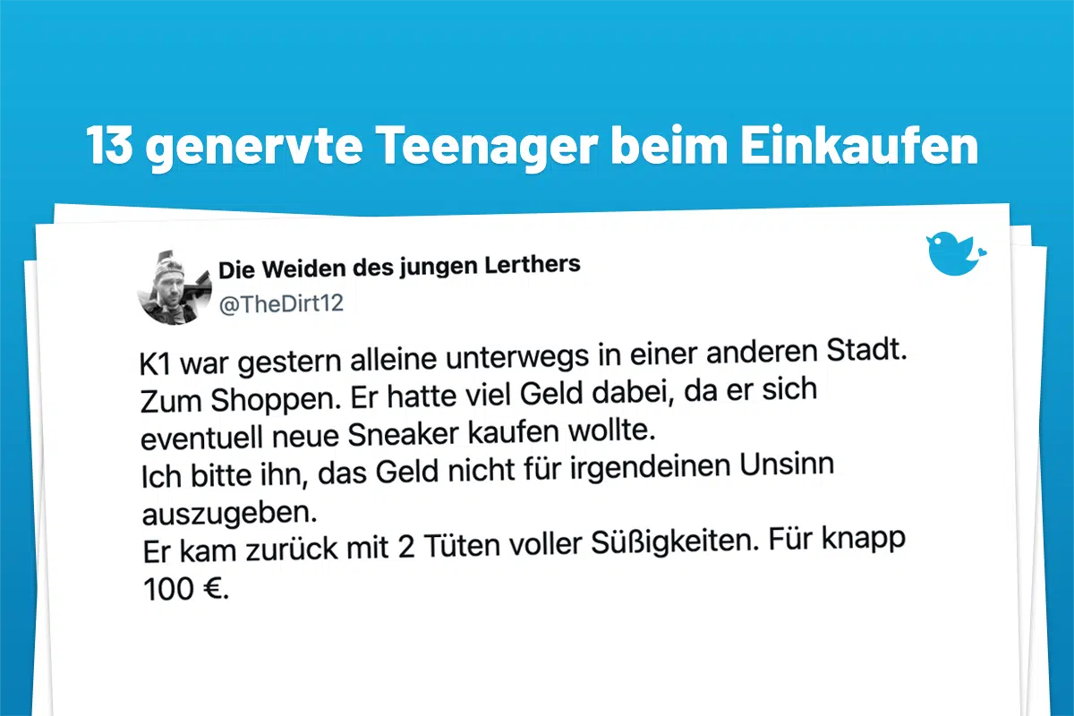 K1 war gestern alleine unterwegs in einer anderen Stadt. Zum Shoppen. Er hatte viel Geld dabei, da er sich eventuell neue Sneaker kaufen wollte. Ich bitte ihn, das Geld nicht für irgendeinen Unsinn auszugeben. Er kam zurück mit 2 Tüten voller Süßigkeiten. Für knapp 100 €.