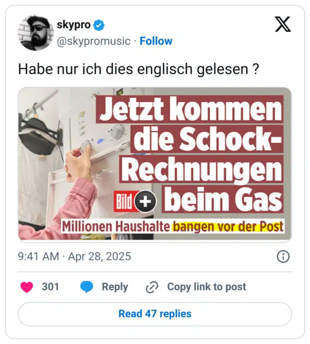 Habe nur ich dies englisch gelesen ?
