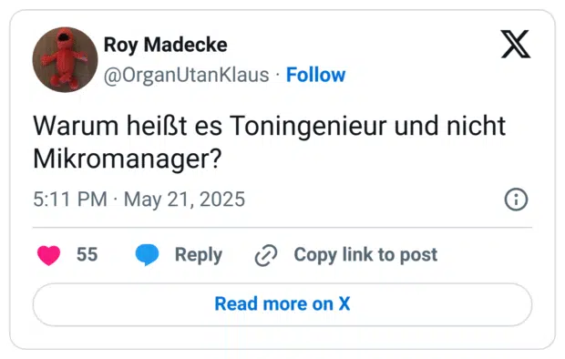 Warum heißt es Toningenieur und nicht Mikromanager?