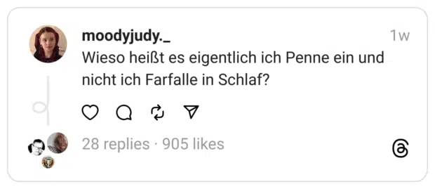 Wieso heißt es eigentlich ich Penne ein und nicht ich Farfalle in Schlaf?